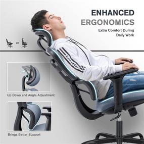 img 1 attached to Flamaker Mesh High Back Office Chair with 🪑 Adjustable Headrest, 3D Arms, and Tilt Function - Grey