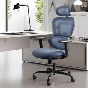 img 3 attached to Flamaker Mesh High Back Office Chair with 🪑 Adjustable Headrest, 3D Arms, and Tilt Function - Grey