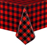 buffalo plaid table cover - plastic rectangle check picnic tablecloth, checkered 🦌 holiday cottage decorations for christmas party favors supplies, 51 x 71 inch (chic style) logo