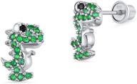 sparkling green dinosaur earrings for baby girls - 925 sterling silver rhodium plated cubic zirconia screwback logo