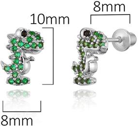 img 3 attached to Sparkling Green Dinosaur Earrings for Baby Girls - 925 Sterling Silver Rhodium Plated Cubic Zirconia Screwback