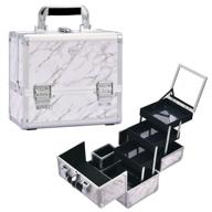 💄 joligrace makeup box train case cosmetic organizer - lockable portable travel storage box with mirror - marble white logo