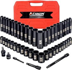 img 4 attached to 🔧 AOBEN 3/8-Inch Drive Impact Socket Set - 49 Pieces, SAE/Metric, 6 Point, Deep/Standard, Cr-V Steel, with Extension Bars and Adapter