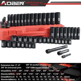 img 3 attached to 🔧 AOBEN 3/8-Inch Drive Impact Socket Set - 49 Pieces, SAE/Metric, 6 Point, Deep/Standard, Cr-V Steel, with Extension Bars and Adapter