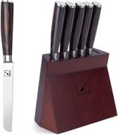 high-quality imarku steak knives set - 6 piece set with block, 5 inch serrated knife, german stainless steel, pakkawood handles логотип