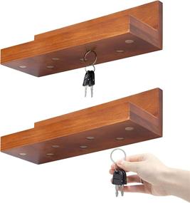 img 3 attached to 🔑 Magnetic Key Shelf with Ledge and Mail Organizer, Mahogany, 12 inches L x 4 inches W