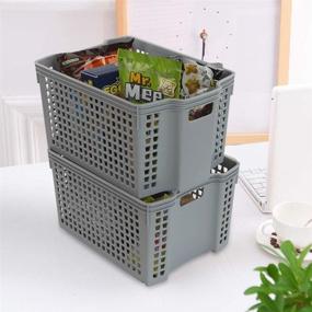 img 2 attached to Convenient Grey Plastic Storage Baskets with Handles - Set of 6