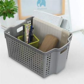 img 1 attached to Convenient Grey Plastic Storage Baskets with Handles - Set of 6