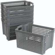 convenient grey plastic storage baskets with handles - set of 6 logo