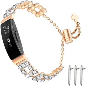 img 4 attached to 🌹 Dilando Bling Wristbands compatible with Fitbit Inspire 2/Fitbit Inspire HR/Fitbit Inspire Bands for Women, Metal Replacement Bracelet Accessories Strap with Rhinestones - Small/Large - Rose Gold