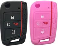 horande 4 button silicone key cover case remote fob protector fit for vw 2016-2017 golf polo gti 2018 2019 tiguan keyless entry remote key fob skin (black pink) logo