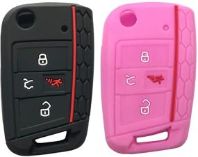 img 4 attached to Horande 4 Button Silicone Key Cover Case Remote Fob Protector Fit For VW 2016-2017 Golf Polo GTI 2018 2019 Tiguan Keyless Entry Remote Key Fob Skin (Black Pink)