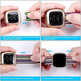img 2 attached to 3-пак Maledan Эластичная лента для Fitbit Versa 3 и Fitbit Sense - Регулируемый эластичный спортивный ремешок для мужчин и женщин - Мягкий нейлоновый браслет для Sense/Versa 3 в черном/синем/сером