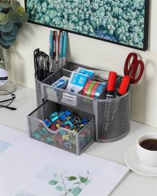 img 1 attached to EasyPAG Desk Organizer Mesh Desktop Office Supplies Multi-Functional Caddy Pen Holder Stationery With Drawer