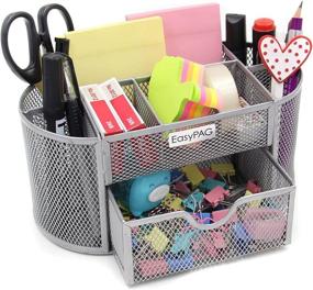 img 3 attached to EasyPAG Desk Organizer Mesh Desktop Office Supplies Multi-Functional Caddy Pen Holder Stationery With Drawer