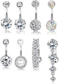 img 4 attached to 💎 Udalyn 8-Piece Rhinestone Pearl Navel Rings - Belly Button Ring Dangle Body Jewelry Set