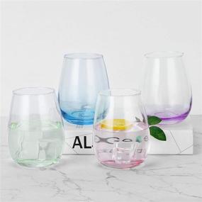 img 3 attached to 🍷 Colorful Stemless Wine Glasses Set - 4 Colored Wine Glass 15Oz for Any Occasion - Ideal Gift for Birthday, Wedding, Engagement or Christmas (Blue, Purple, Green, Rose Red)