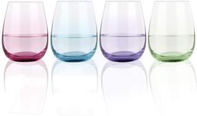 img 4 attached to 🍷 Colorful Stemless Wine Glasses Set - 4 Colored Wine Glass 15Oz for Any Occasion - Ideal Gift for Birthday, Wedding, Engagement or Christmas (Blue, Purple, Green, Rose Red)