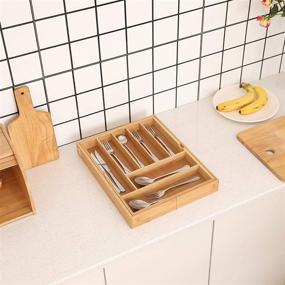 img 1 attached to 🍴 Organize Your Kitchen with YCOCO Bamboo Expandable Utensil Holder and Cutlery Tray: Ultimate Drawer Organizer for Flatware - 7-9 Slots!