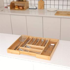 img 2 attached to 🍴 Organize Your Kitchen with YCOCO Bamboo Expandable Utensil Holder and Cutlery Tray: Ultimate Drawer Organizer for Flatware - 7-9 Slots!