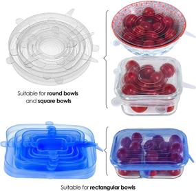 img 3 attached to 🔵 12-Pack Longzon Silicone Stretch Lids - 6 Clear Round & 6 Blue Rectangle Magic Lids, Reusable Food Covers for Bowls, Cups, Cans - Fits Various Sizes & Shapes of Containers, Dishwasher & Freezer Safe