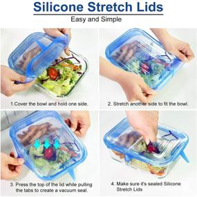 img 2 attached to 🔵 12-Pack Longzon Silicone Stretch Lids - 6 Clear Round & 6 Blue Rectangle Magic Lids, Reusable Food Covers for Bowls, Cups, Cans - Fits Various Sizes & Shapes of Containers, Dishwasher & Freezer Safe