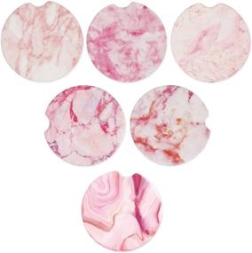 img 4 attached to AD Car Coasters Set of 6: Stylish Pink Marble Ceramic Stone Coasters with Easy Removal and Cork Base for Clean Automobiles