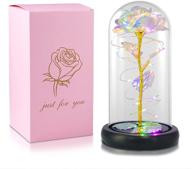 unique glass rose flower gift for mom, christmas decorations, galaxy flower rose with led lights in glass dome - ideal gifts for mother, her, and kids (colorful) logo