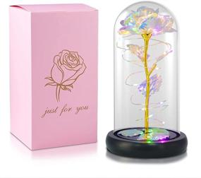 img 4 attached to Unique Glass Rose Flower Gift for Mom, Christmas Decorations, Galaxy Flower Rose with LED Lights in Glass Dome - Ideal Gifts for Mother, Her, and Kids (Colorful)