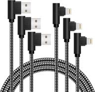 🔌 game-changing 6ft 90 degree iphone connecting cable [3-pack] - durable & fast charging - compatible with iphone xs max/xs/xr/7/7plus/x/8/8plus/6s/6s plus/se - black white logo