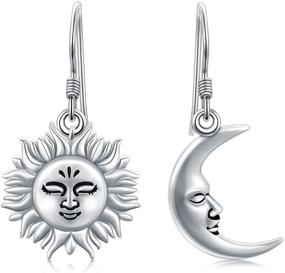 img 4 attached to 🌙 PROESS Sun and Moon Sterling Silver Hook Earrings: Dangle Drop Jewelry for Women, Girls; Perfect Gifts for Birthdays, Graduation, and Anniversaries