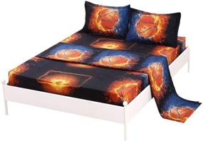 img 4 attached to 🏀 Full Size Basketball Sheet Sets - 4PC Soft Sport Bedding for Boys, Girls and Teens