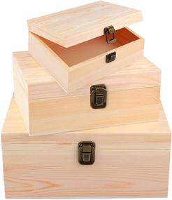 img 4 attached to 📦 ADXCO 3 Pack Unfinished Wood Treasure Chest: Decorative Pine Box with Locking Clasp for Crafts, Art, Hobbies, Projects, Jewelry & Home Storage
