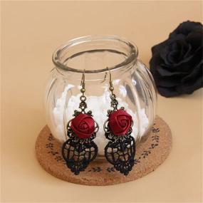 img 2 attached to SLSF Customized Handcrafted Punk Lightweight Vintage Red Rose Flower Dangle Drop Earrings for Women Girls - Statement Jewelry Retro Fabric Flower Hook Earrings - Ideal Gift