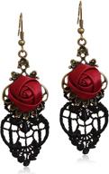 slsf customized handcrafted punk lightweight vintage red rose flower dangle drop earrings for women girls - statement jewelry retro fabric flower hook earrings - ideal gift logo