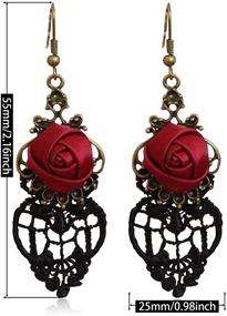 img 3 attached to SLSF Customized Handcrafted Punk Lightweight Vintage Red Rose Flower Dangle Drop Earrings for Women Girls - Statement Jewelry Retro Fabric Flower Hook Earrings - Ideal Gift