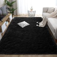 🏠 wondo ultra soft area rug: plush & fluffy shag carpet for bedroom, living room, nursery, and playroom – stylish home decoration floor rug, 4x6ft, black logo