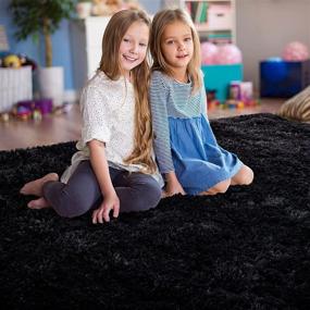 img 2 attached to 🏠 Wondo Ultra Soft Area Rug: Plush & Fluffy Shag Carpet for Bedroom, Living Room, Nursery, and Playroom – Stylish Home Decoration Floor Rug, 4X6ft, Black