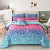 🌈 6pcs twin size gradient glitter comforter sets for kids teen girls - colorful rainbow coverlet set, all-season ultra soft bedding collections logo