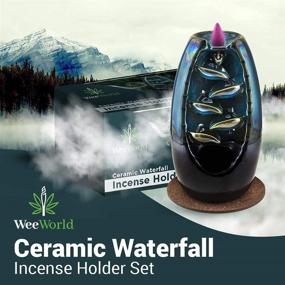 img 3 attached to WeeWorld Ceramic Backflow Waterfall Incense Holder Burner Set - Complete with 120 Incense 🕯️ Cones and 30 Sticks, Promotes Aromatherapy, Freshens and Decorates Any Space with 7 Scent Variety (Grey)