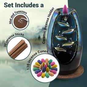 img 2 attached to WeeWorld Ceramic Backflow Waterfall Incense Holder Burner Set - Complete with 120 Incense 🕯️ Cones and 30 Sticks, Promotes Aromatherapy, Freshens and Decorates Any Space with 7 Scent Variety (Grey)