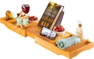 🛀 bamboo bathtub tray caddy with tablet & book holder - expandable, nonslip luxury bath caddy with wine glass holder - perfect addition for a relaxing soak logo