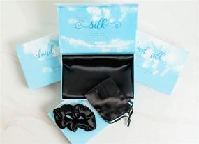 img 2 attached to 🌙 Cloud9 Silk Pillow Set - Midnight Black: 3-Piece Bundle with Pillowcase, Face Mask, and Scrunchie