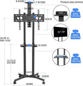 img 3 attached to 📺 Suptek ML5074 Rolling TV Cart Mobile TV Mount Stand with Wheels and Shelves for 32-70 inch Flat Screen TVs – LCD, LED & Plasma