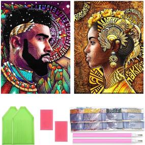 img 4 attached to 🔷 Ginfonr 2 Pack 5D Diamond Painting Exotic Man and Women: Full Drill Art Crystal DIY Embroidery Rhinestone Decor Craft (12x16 inch) - Premium Foreign Couple Paint with Diamonds Kits