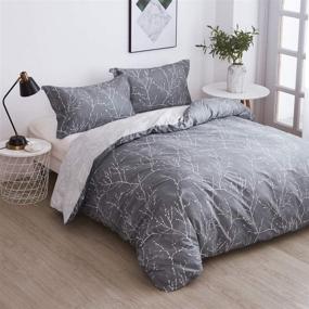 img 3 attached to OAITE Duvet Cover Set - 100% Cotton, Ultra Soft, and Easy Care - Branch Design - Queen Size Bedding Set with 2 Pillow Shams
