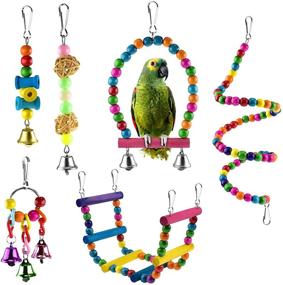 img 4 attached to 🐦 Colorful Bird Swing Toy Set with Chewing Accessories - KATUMO 6pcs Parrot Toys for Climbing, Playing, and Chew Training for Parrots, Conures, Cockatiels, and More
