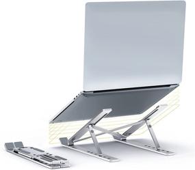 img 4 attached to 🖥️ Portable Laptop Stand: Lightweight Aluminum, No Assembly Required, Quick Set & Fold, Wide Compatibility with MacBook Air & Notebook 10-15.6 inch