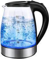 bpa-free electric tea kettle, 1.8 liter wide opening hot water boiler with blue led light and stainless steel base - auto shut-off & boil-dry protection логотип