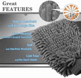 img 2 attached to 🚗 TAGVO Large Size Car Wash Kit - Premium Chenille Microfiber Wash Glove and Towels - Lint Free (2 Towels+2 Mitts)